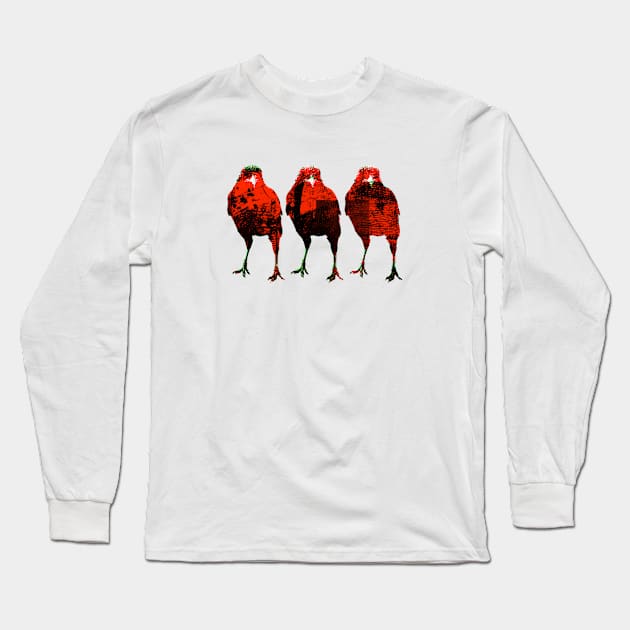 Three Red Birds Long Sleeve T-Shirt by L'Appel du Vide Designs by Danielle Canonico